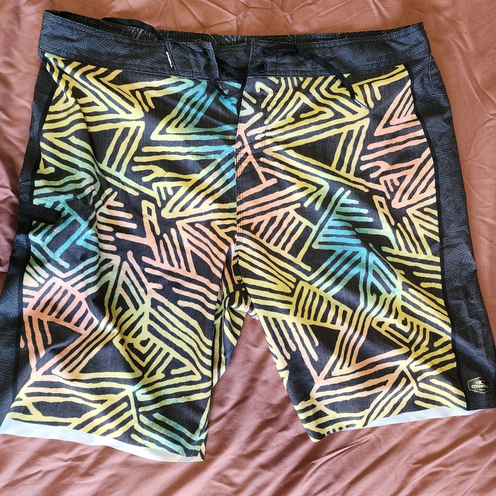 O'Neill Size 36 Colorful Geometric Pattern Board Swim Shorts